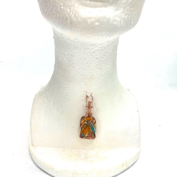 HANDMADE Spiny Oyster Turquoise and Bare Copper Hand Wrapped Statement Pendant - Picture 2 of 10